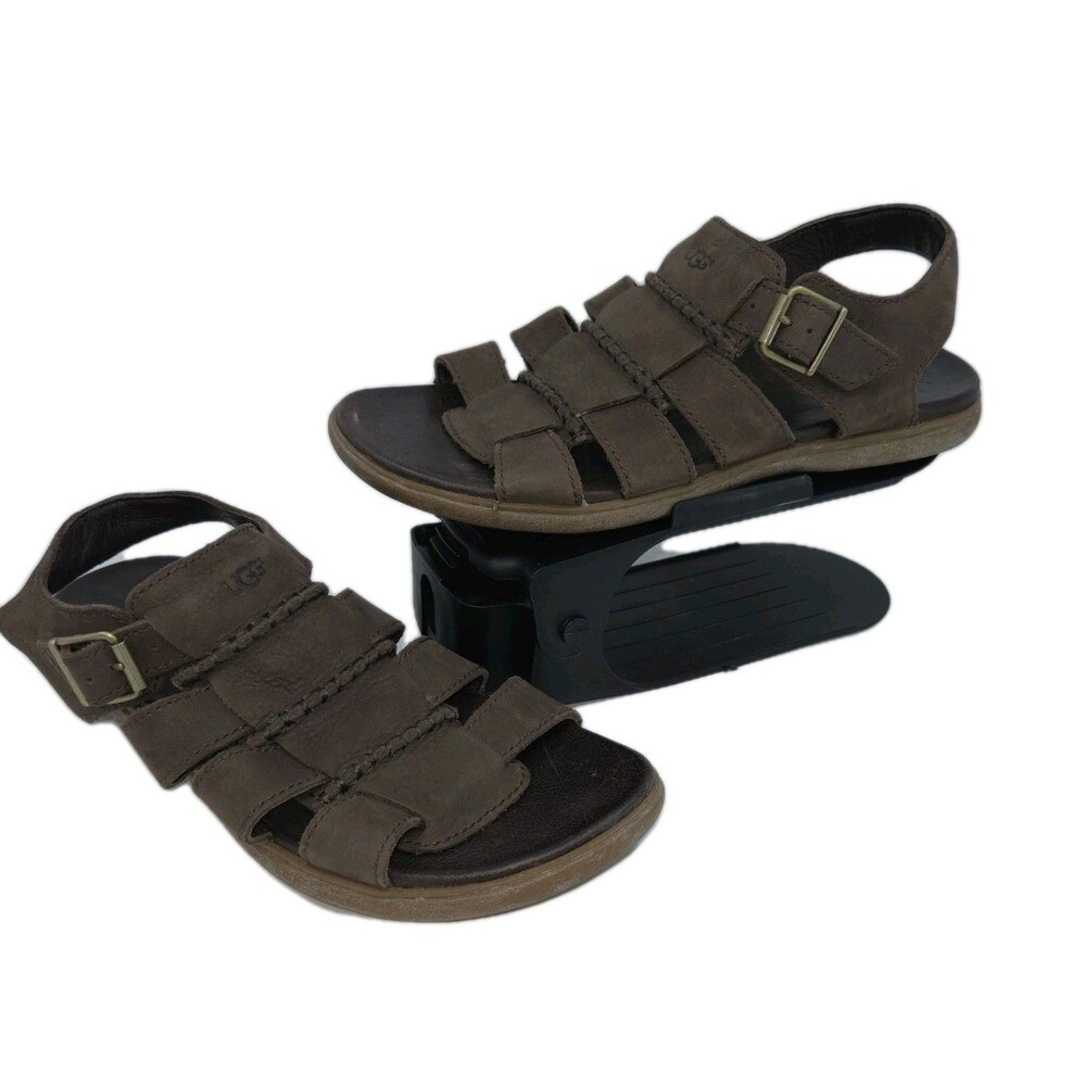 Ugg Mens Fisherman Sandals Open Toe Brown Suede Leather Size 10